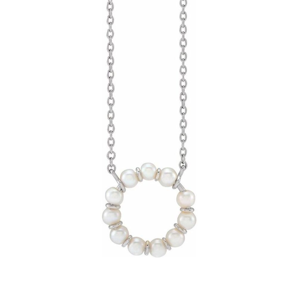 14K White Gold Freshwater Cultured Pearl Small Circle Necklace, 18 In